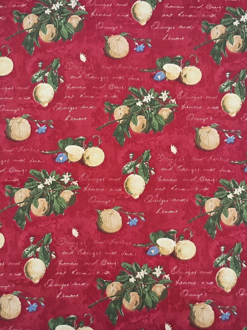 5 Yards Village by Waverly Upholstery Fabric Citrus Grove Red Oranges Lemons Vtg